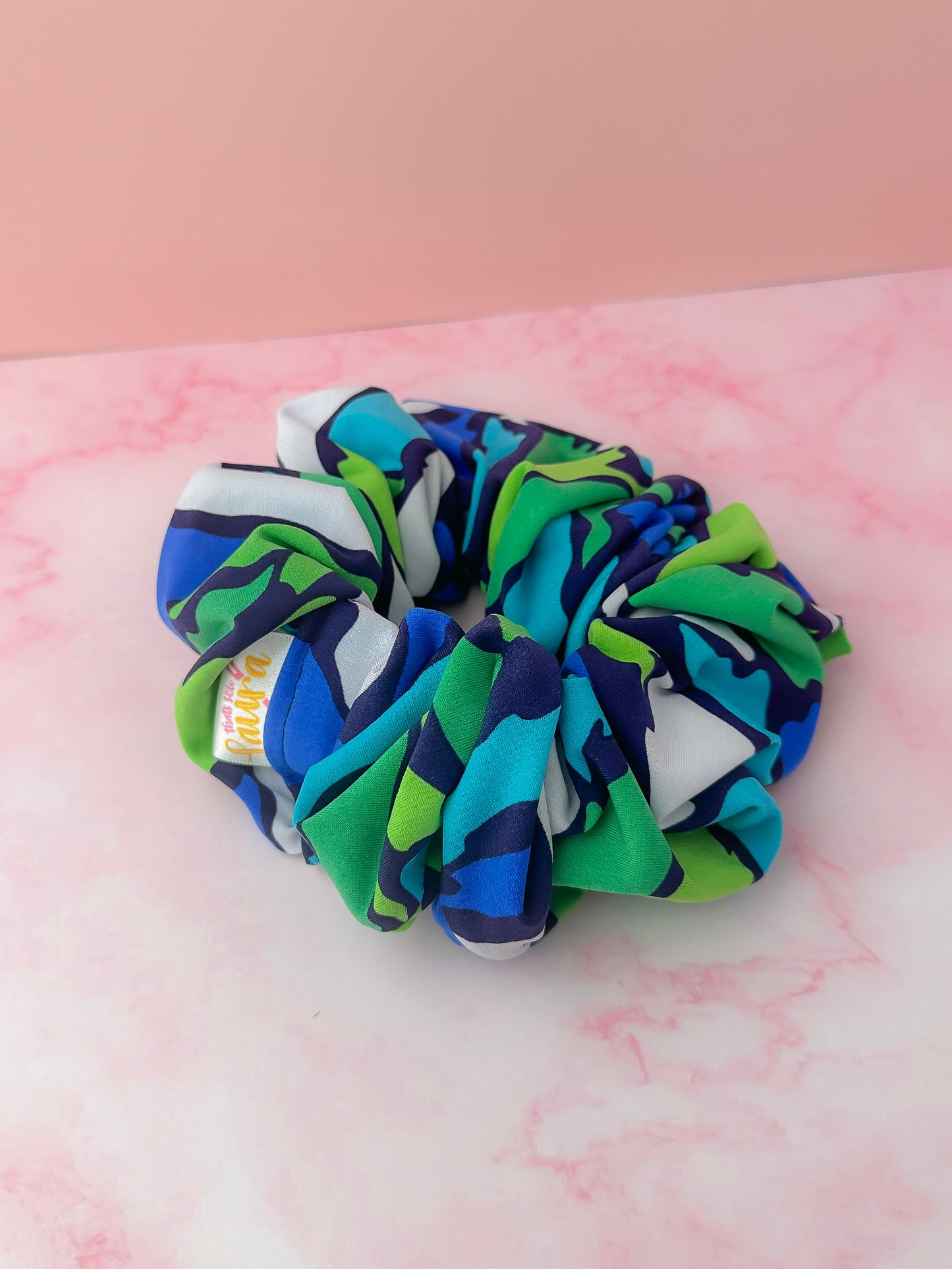 Diane - Blue and Green Abstract print XL Scrunchie