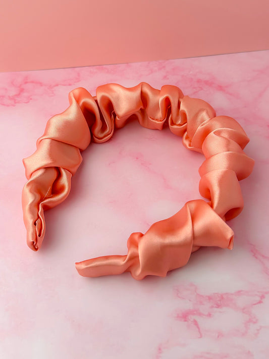 Peaches - Peach Satin Scrunchie Headband