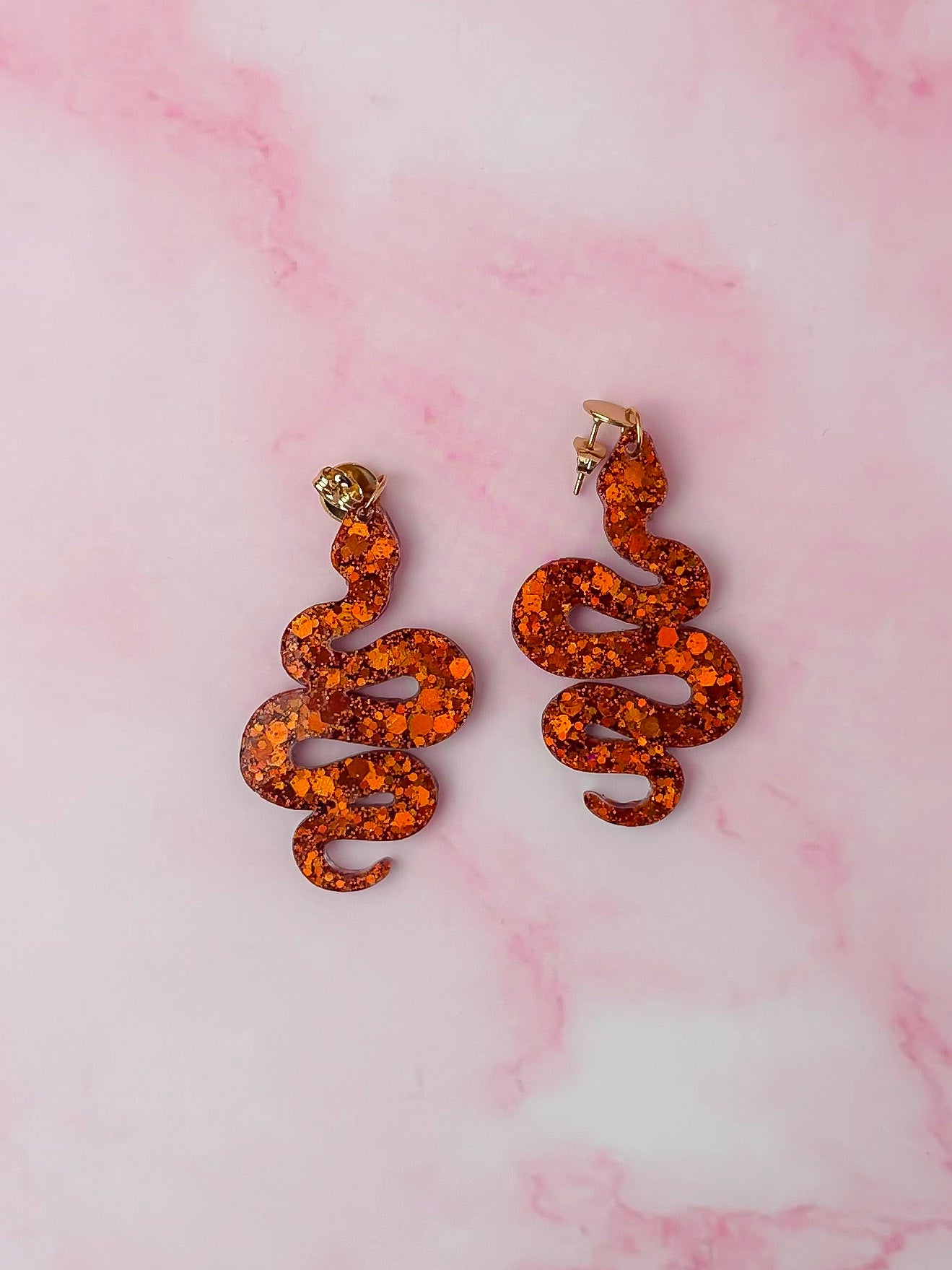 Bonfire snakes - burnt orange Resin Earrings