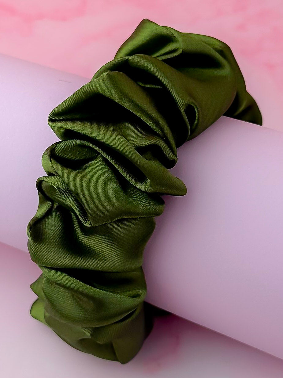 Olive - Olive Green satin wide scrunchie