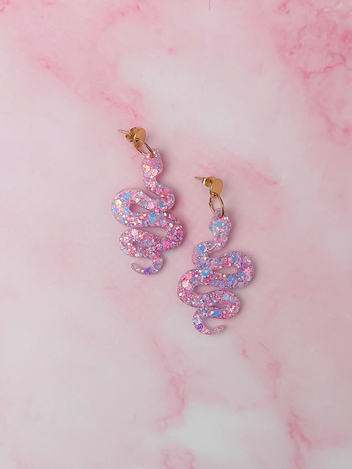 Day Drive snakes - Pink Resin Earrings