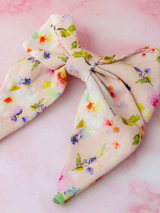 Eloise - Pink floral print classic Hair Bow