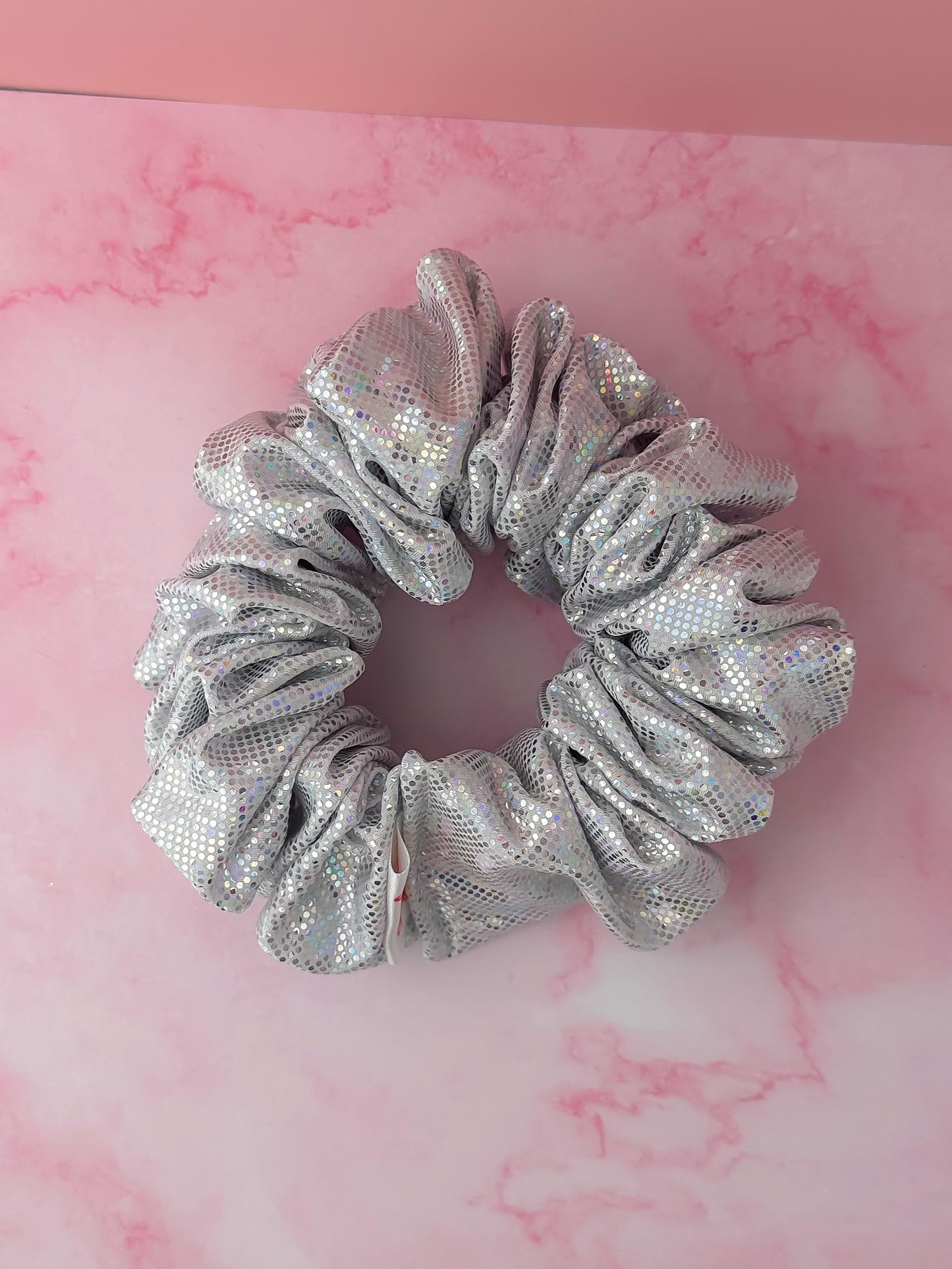 Disco - Silver Glitter ball dance fabric XL Scrunchie