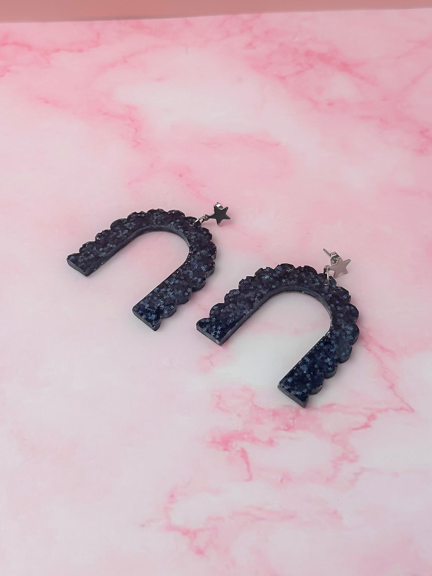 Midnight Arches - black star glitter Resin Earrings