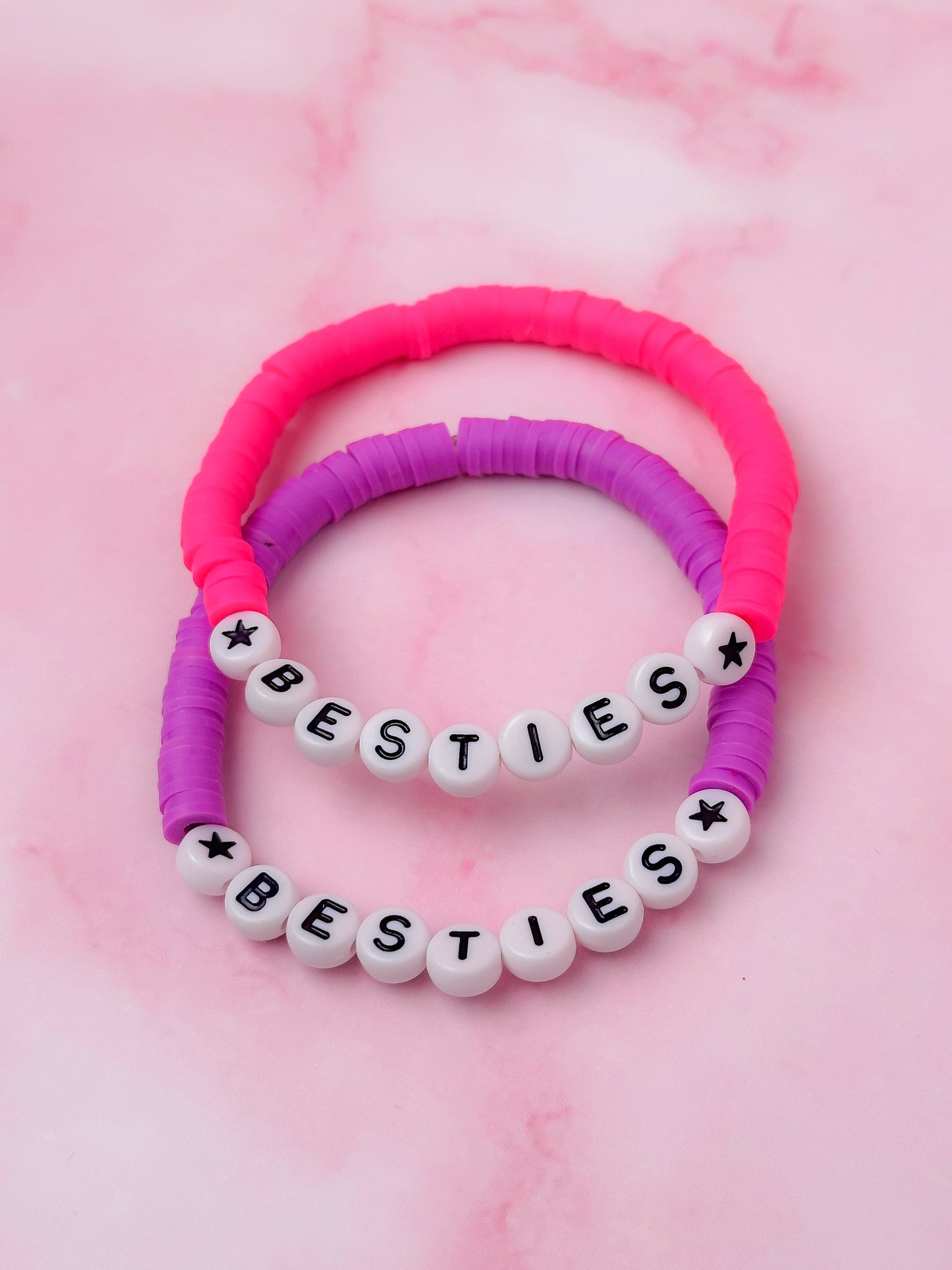 Besties - Purple & Pink polymer clay Handmade Beaded Bracelet