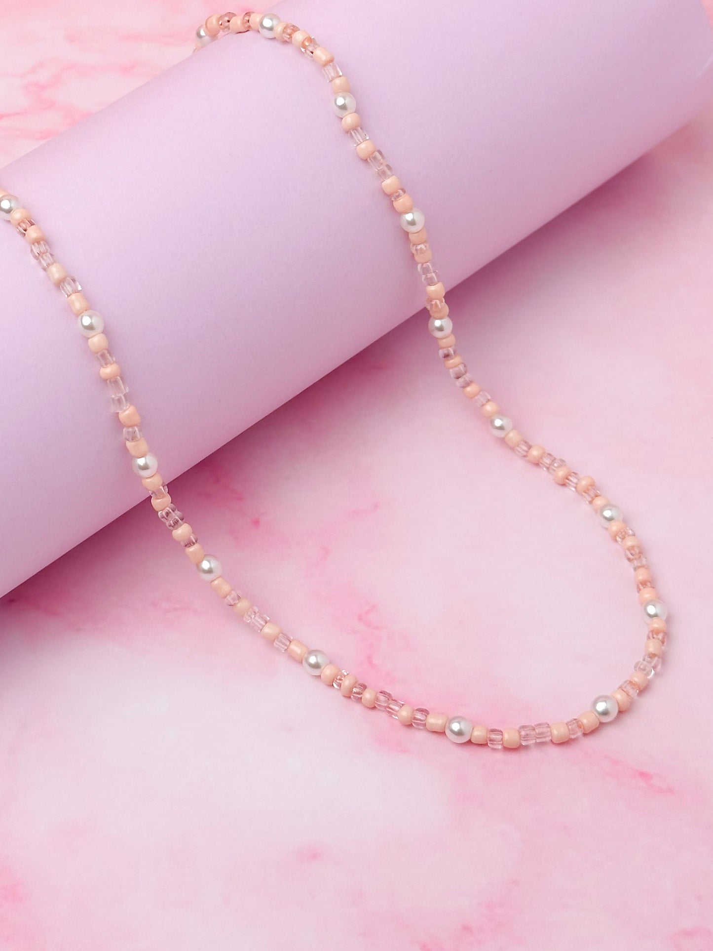 Pearl - Pink neautral Beaded Necklace