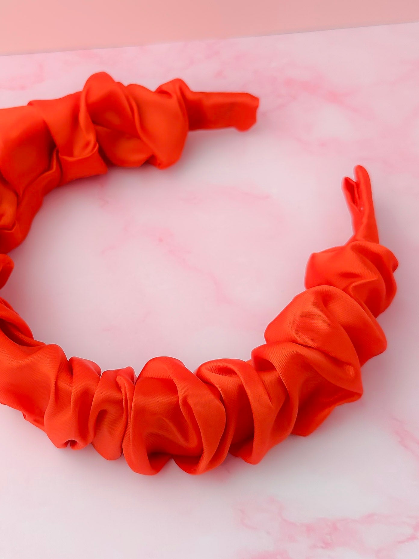 Bonfire - Reddish Orange Satin Scrunchie Headband