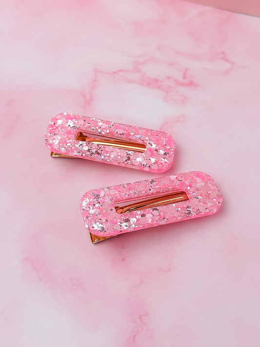 Blush - Bright Pink Oblong Resin Hair Clips