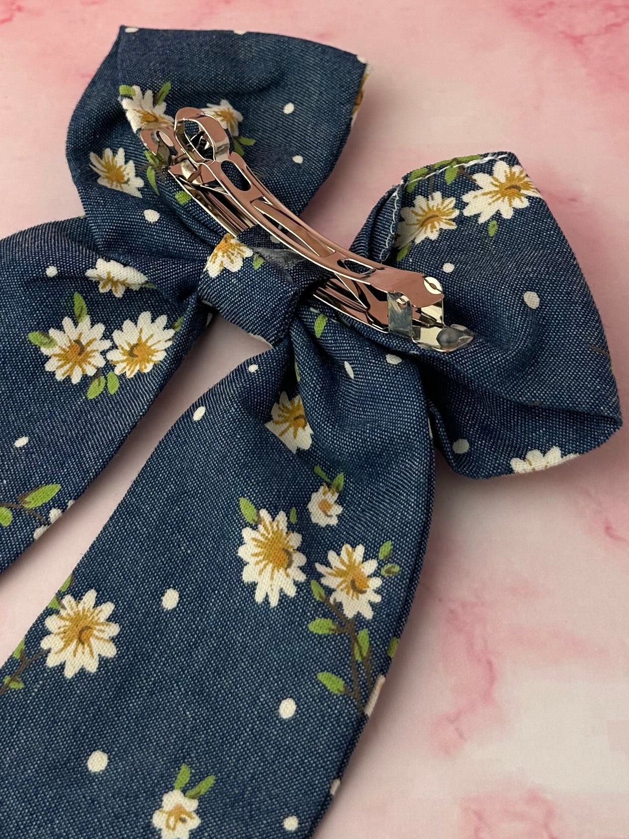 Jean - Daisy denim long Hair Bow