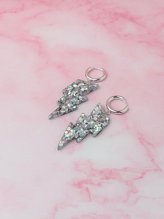 Aquarius lighting bolts - silver Resin Earrings