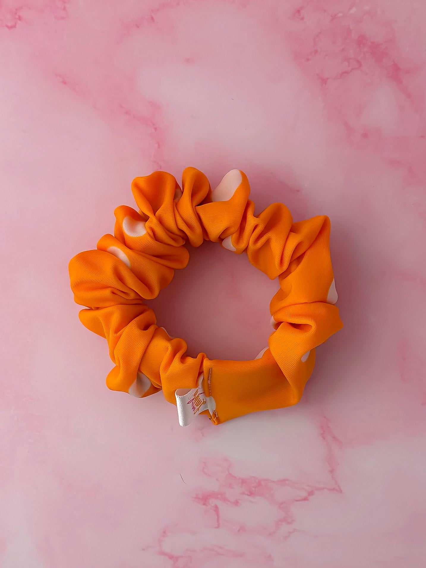 Molly - Orange and white polka dot gym & swim wide scrunchie