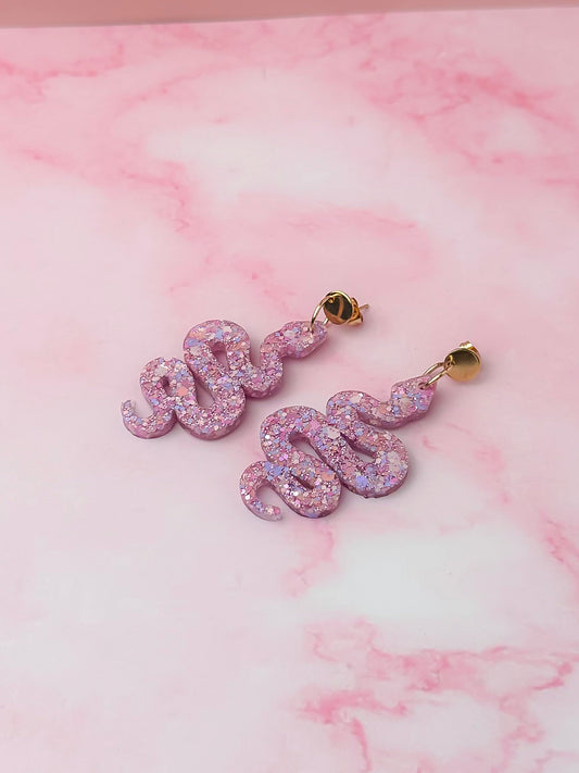 Petal snakes - Pink & lilac Resin Earrings
