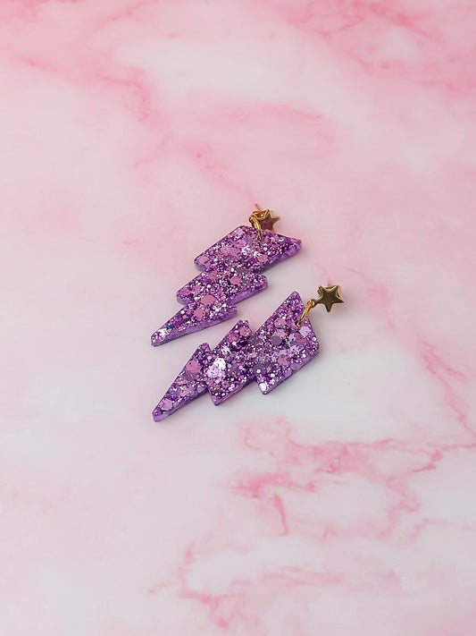 Lavender lighting bolts - Lilac Resin Earrings
