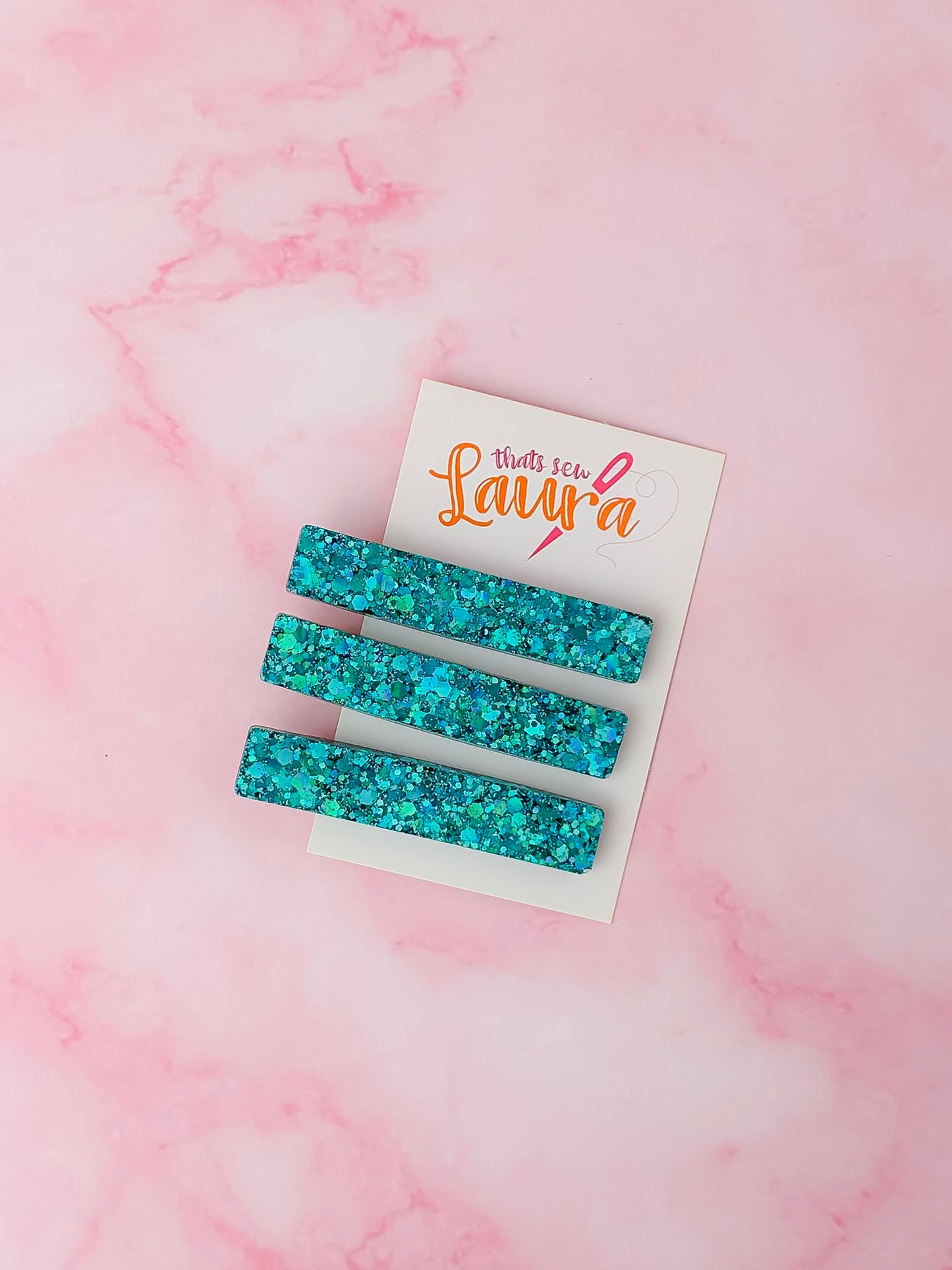 Teal - Blue Glitter Trio Resin Hair Clips