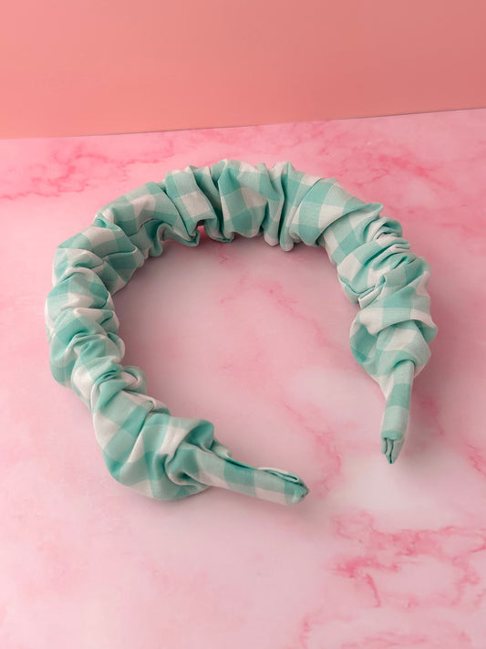 Pheobe - mint gingham print Scrunchie Headband
