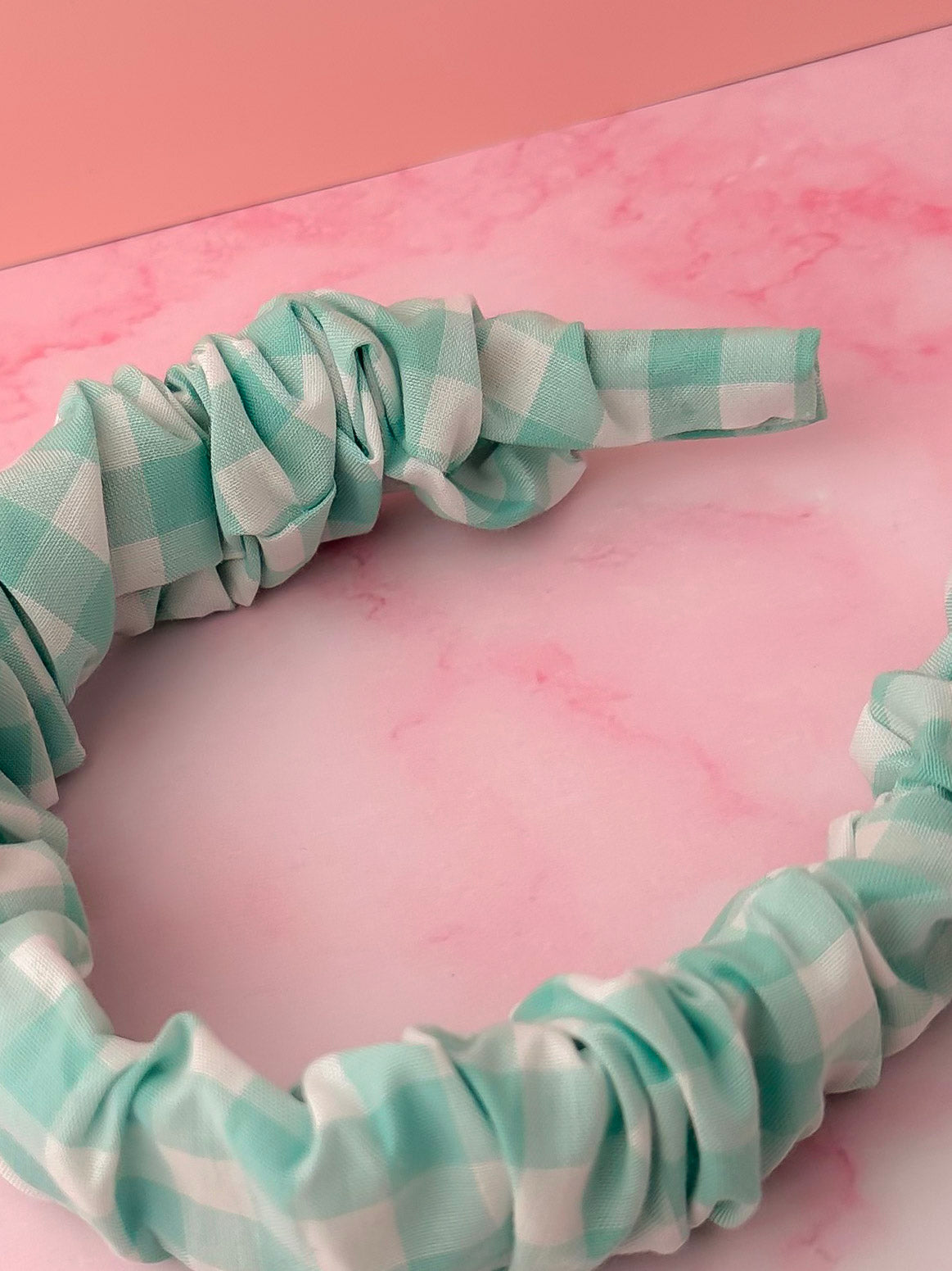 Pheobe - mint gingham print Scrunchie Headband