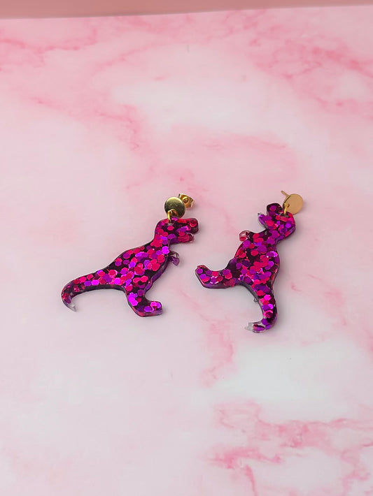 Rosa Dinosaurs - pink Resin Earrings