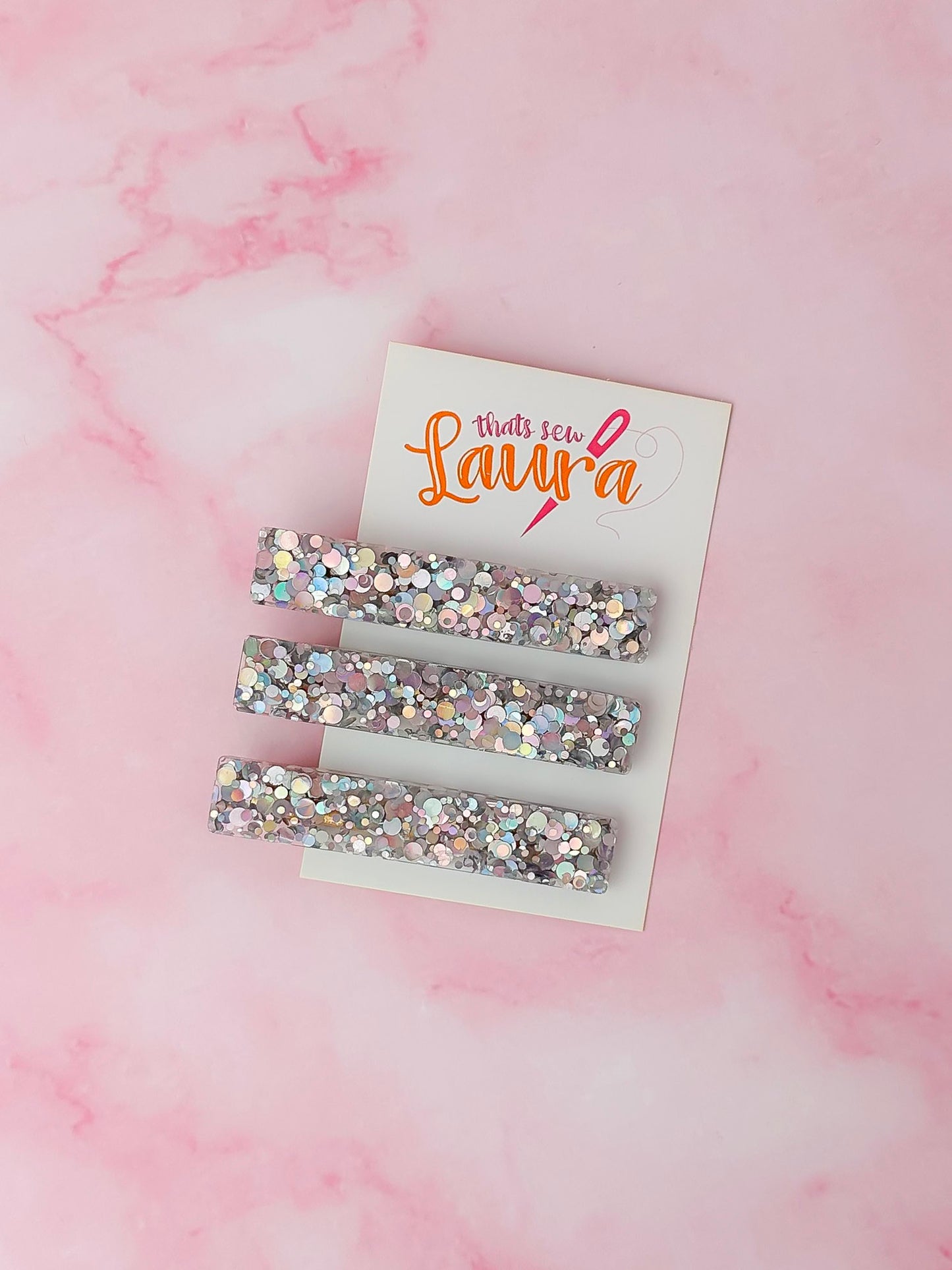 Aquarius - Silver Circle Glitter Trio Resin Hair Clips