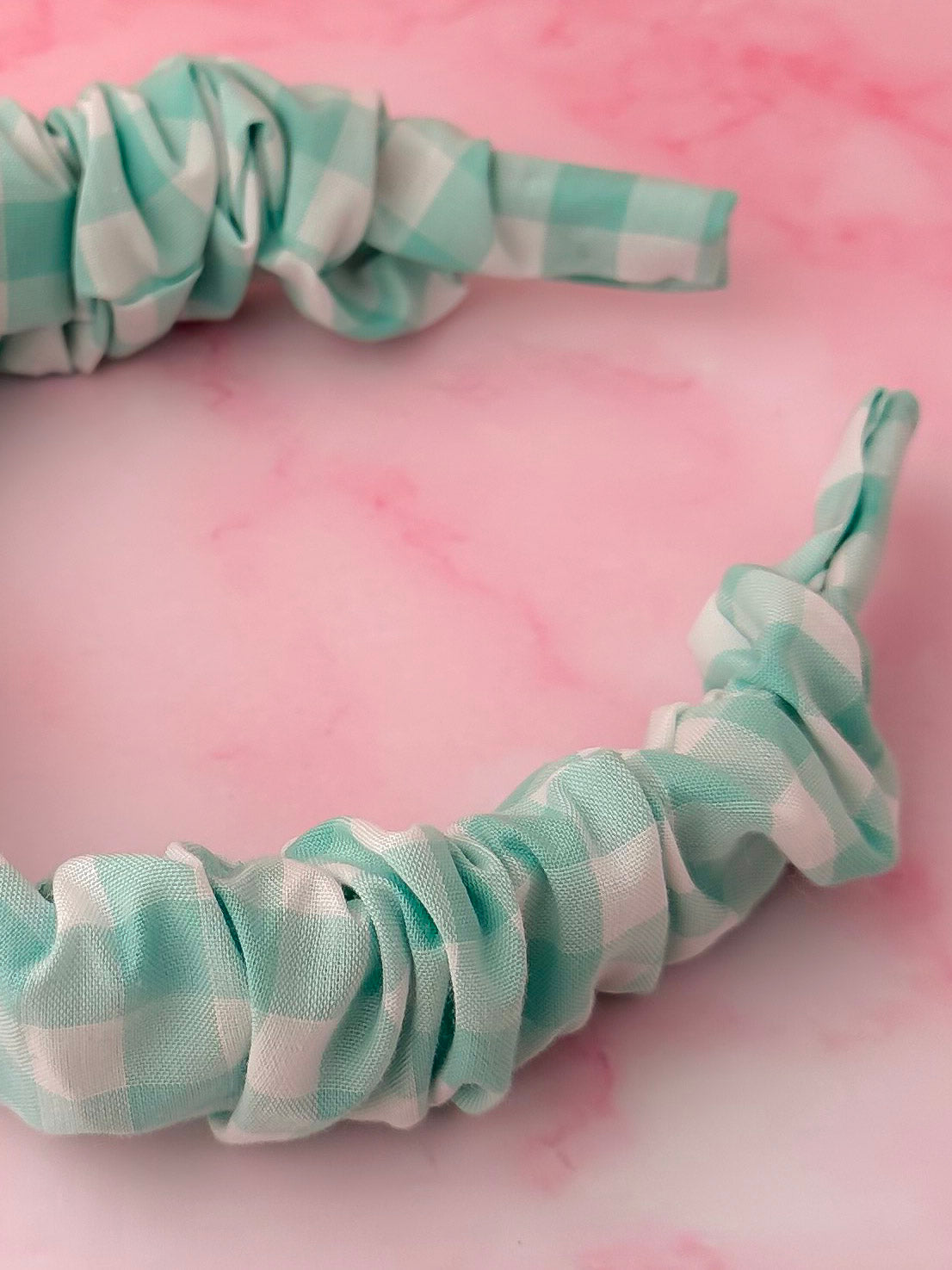 Pheobe - mint gingham print Scrunchie Headband