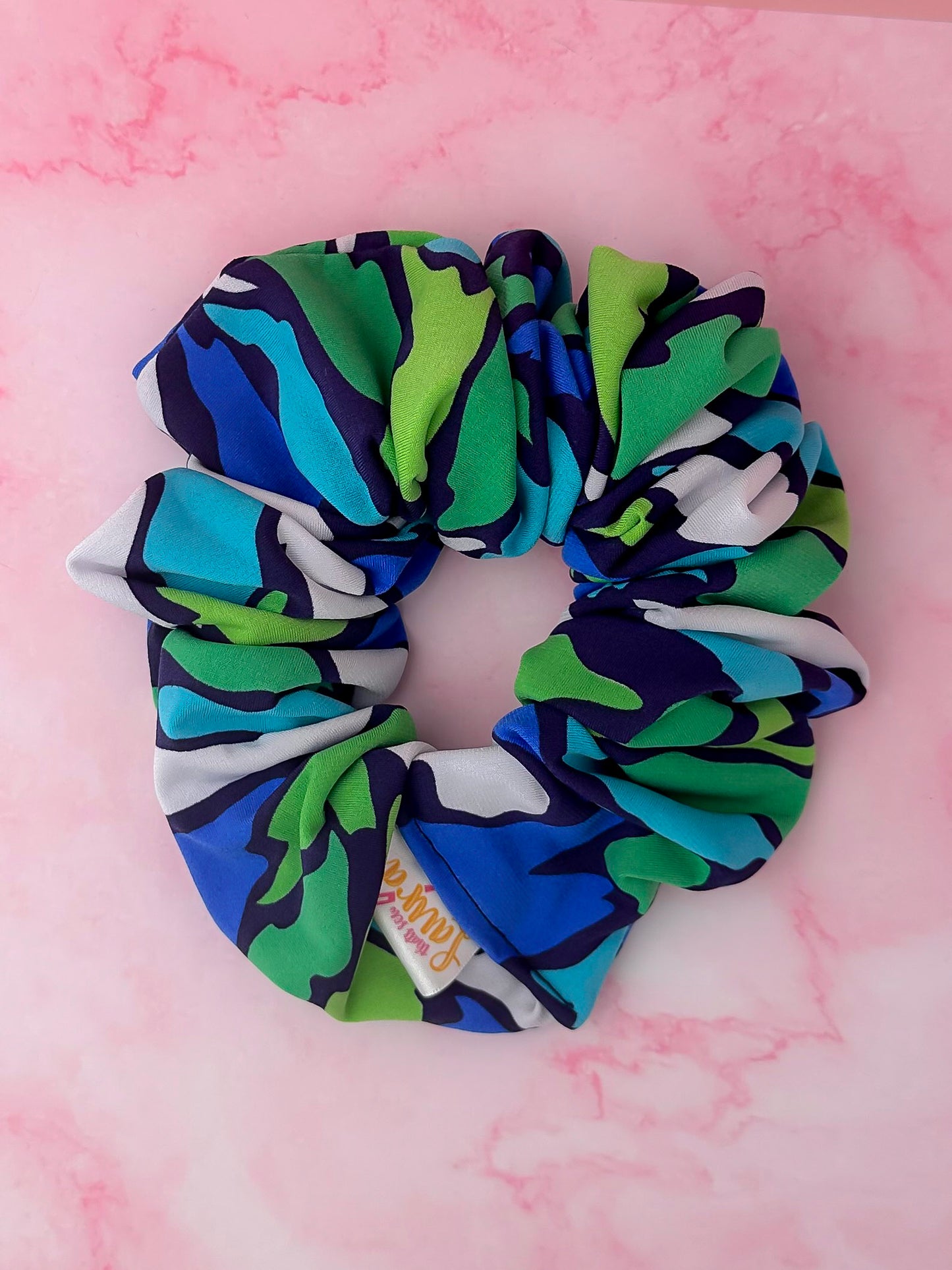 Diane - Blue and Green Abstract print XL Scrunchie