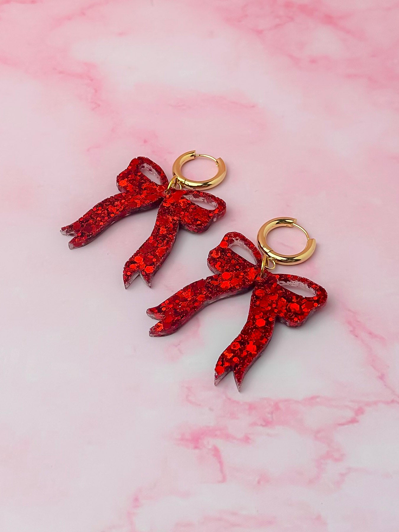 Christmas Bows - red glitter Resin Earrings