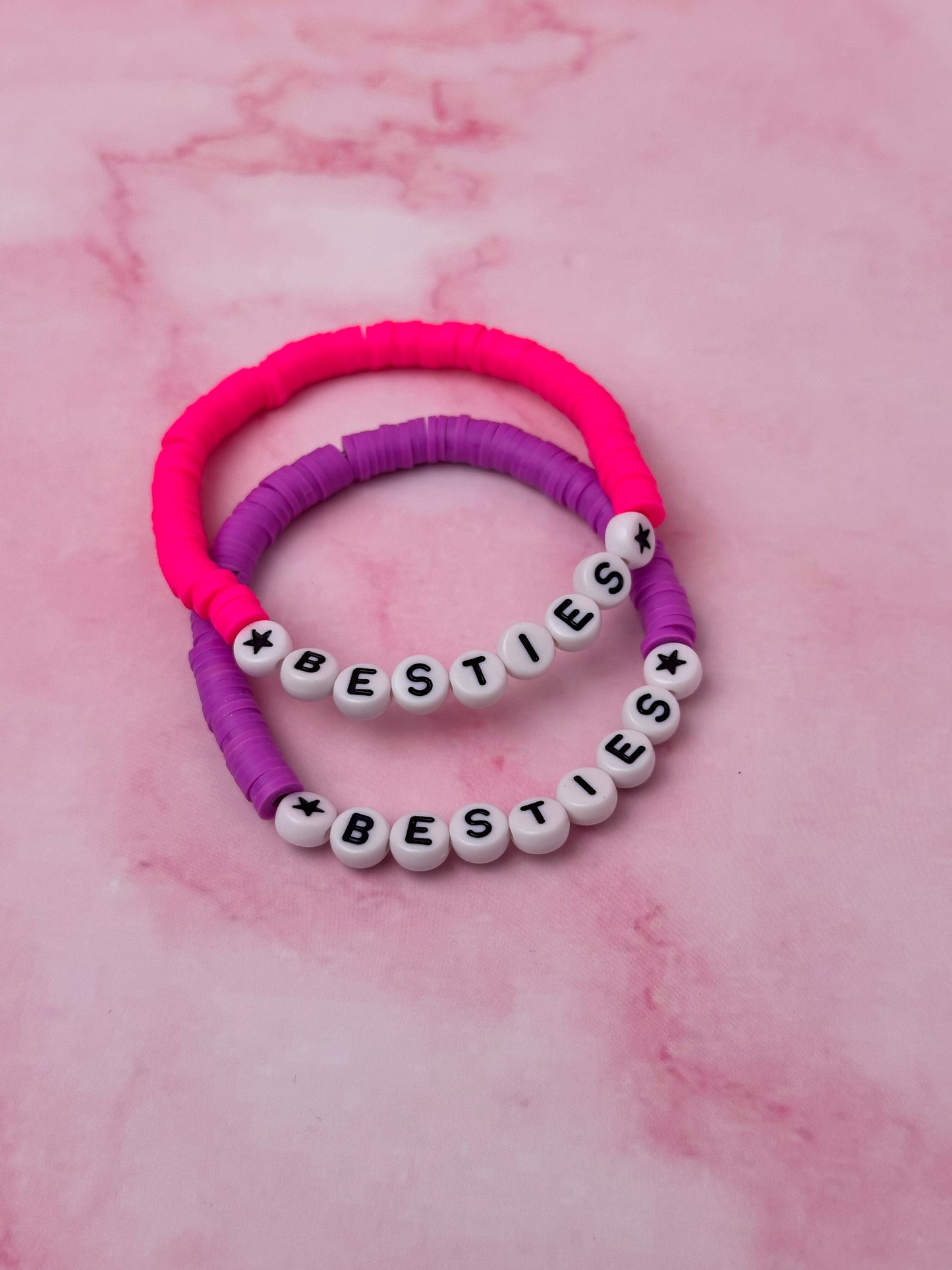 Besties - Purple & Pink polymer clay Handmade Beaded Bracelet