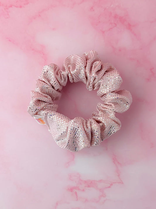 Josie - Light Pink glitter dance fabric wide scrunchie