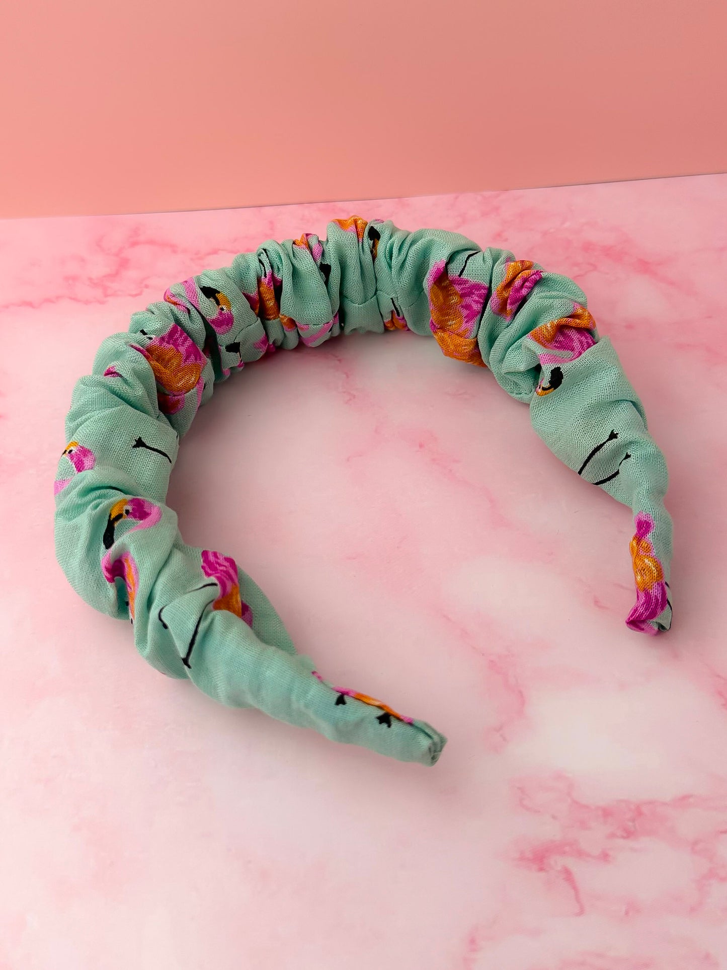 Flamingo Fancy - Blue & Pink Flamingo Scrunchie Headband