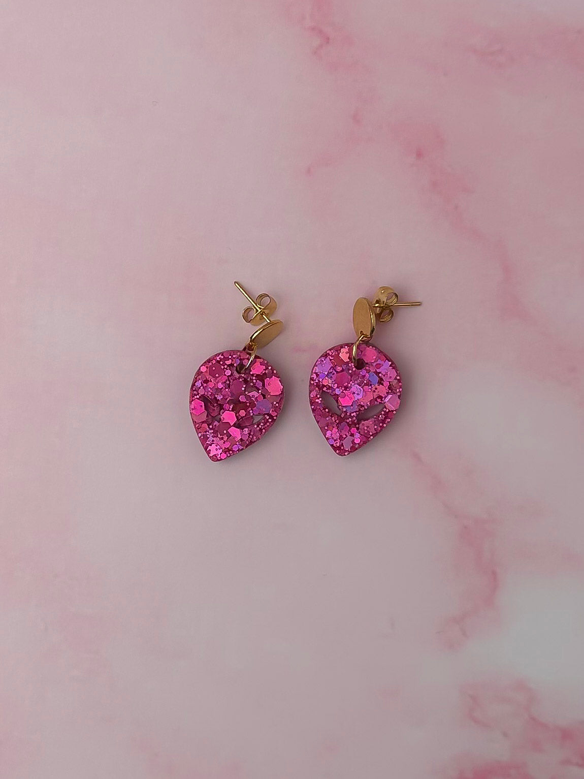 Pink Aliens - pink glitter Resin Earrings