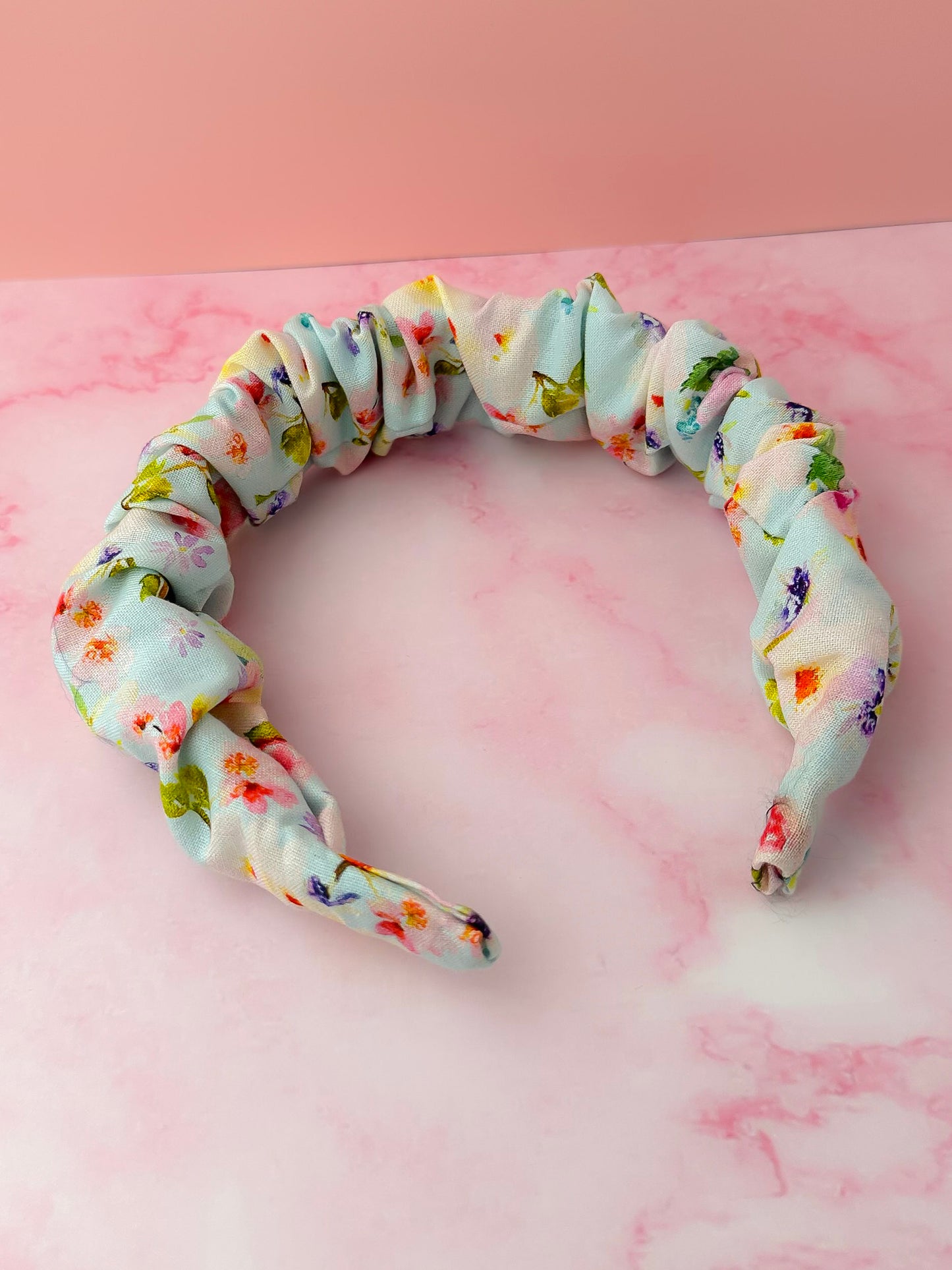 Lois - Blue Floral print Scrunchie Headband