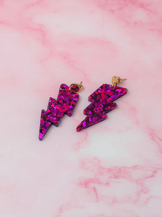 Rosa lighting bolts - Pink Resin Earrings
