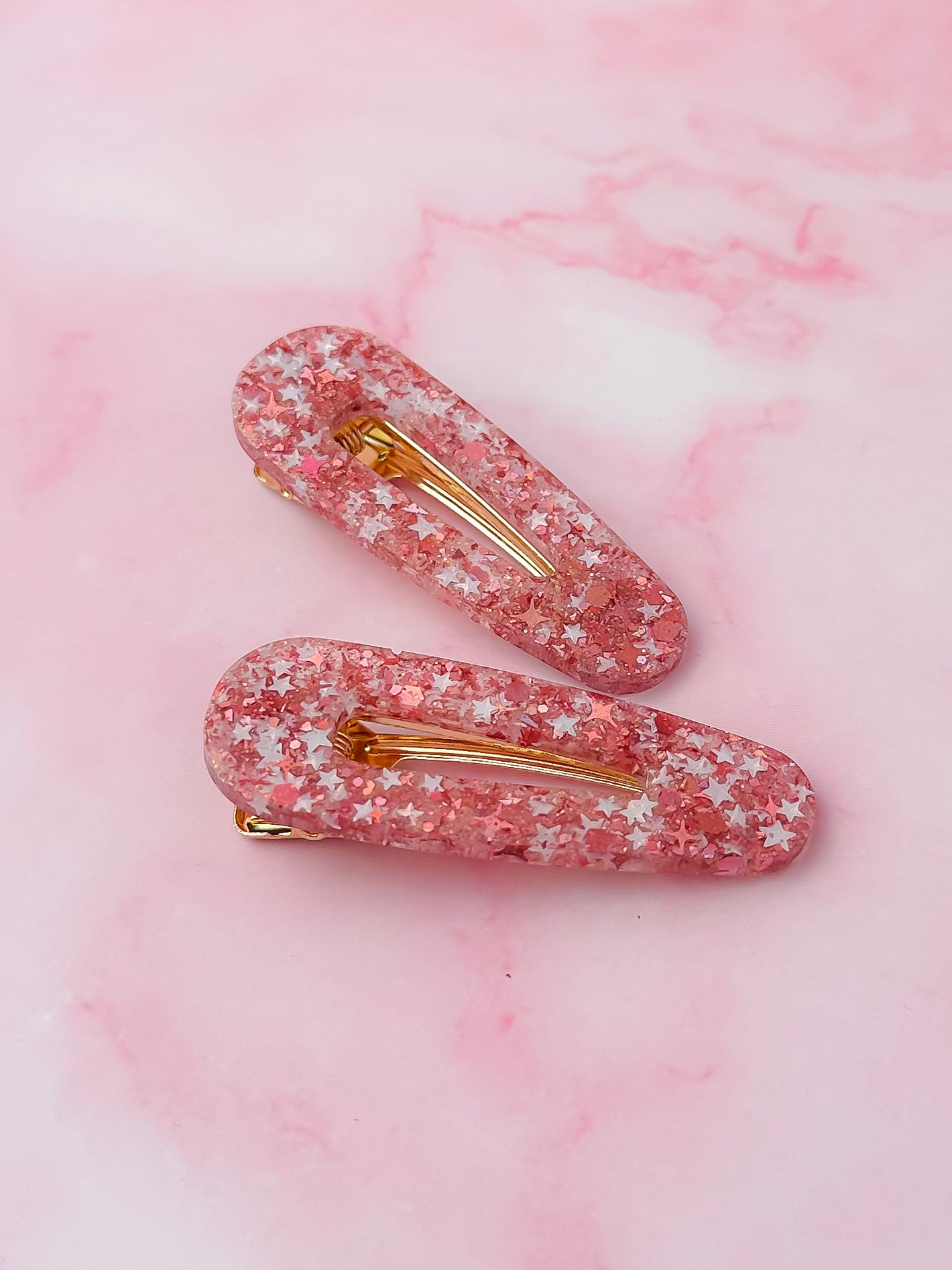Seasonal Sparkle - Pink and Silver Glitter Resin Hair Clips