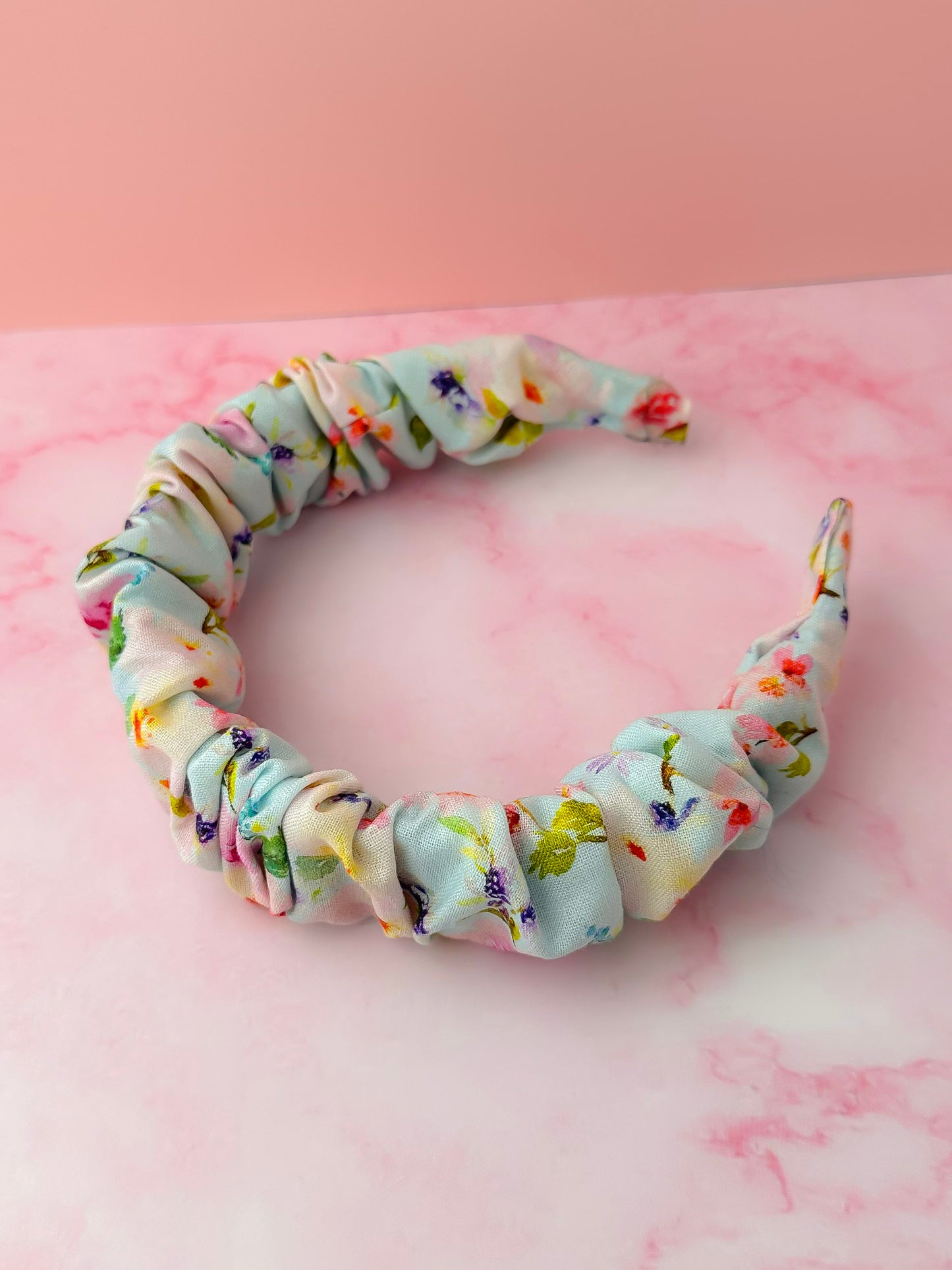 Lois - Blue Floral print Scrunchie Headband