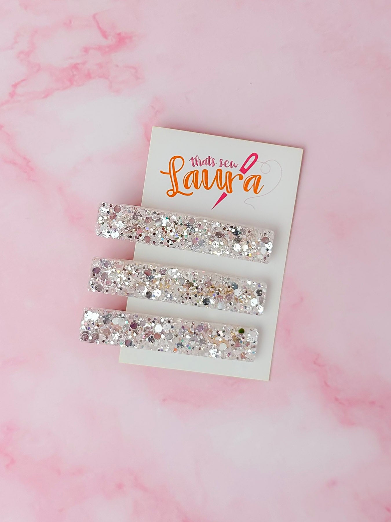 Alaska - White Glitter Trio Resin Hair Clips