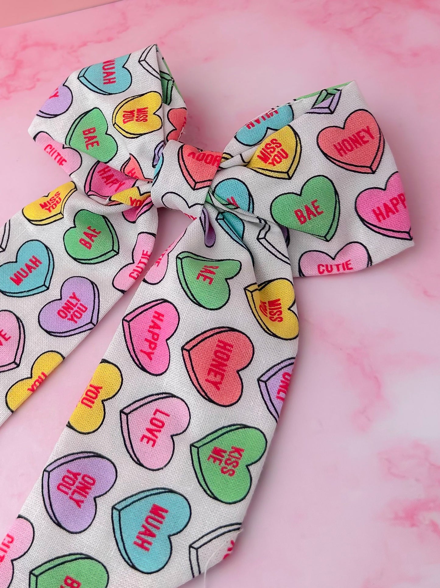 Love Heart -Love heart print long Hair Bow