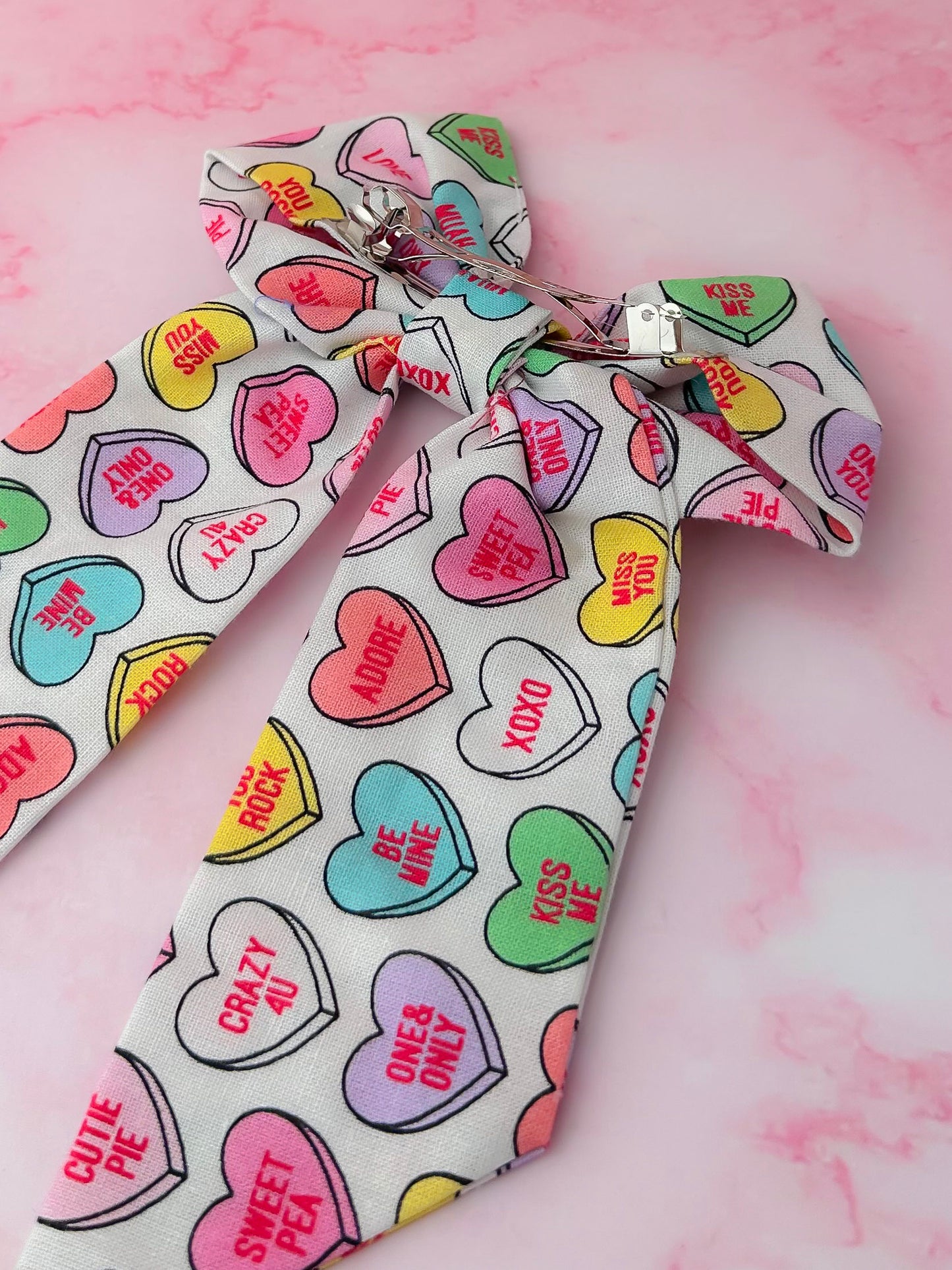 Love Heart -Love heart print long Hair Bow