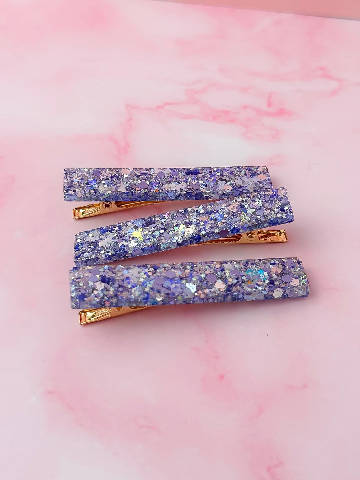 Winter Bow - Blue & Silver Glitter Trio set of  Resin Hair Clips