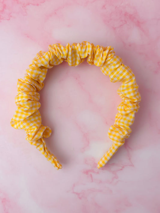 Back to School - Yellow Gingham Scrunchie Headband