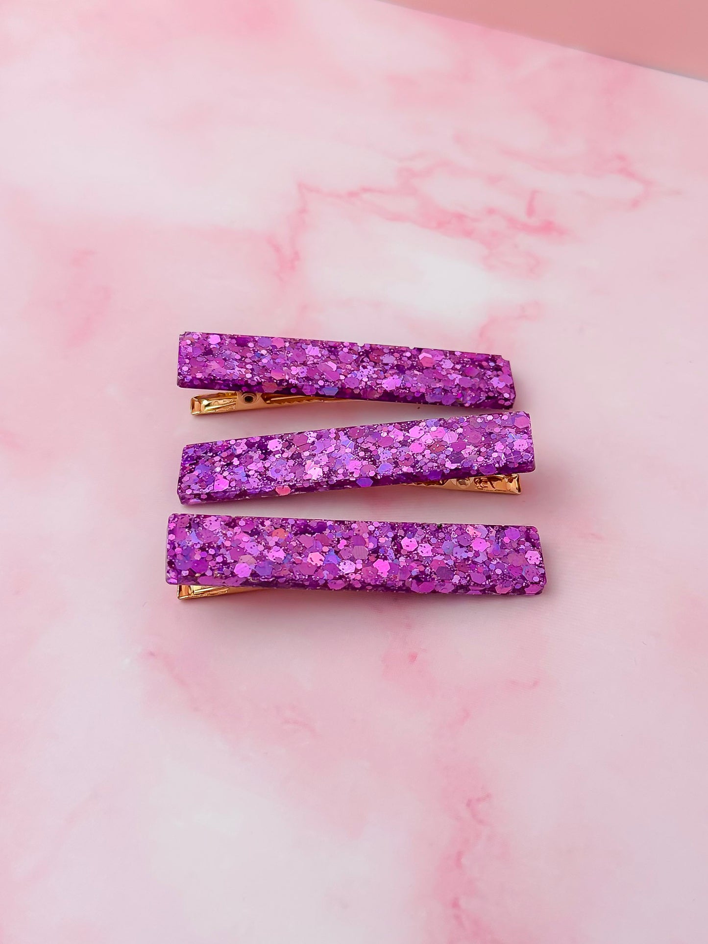 Ursula - Purple Glitter Trio of Resin Hair Clips