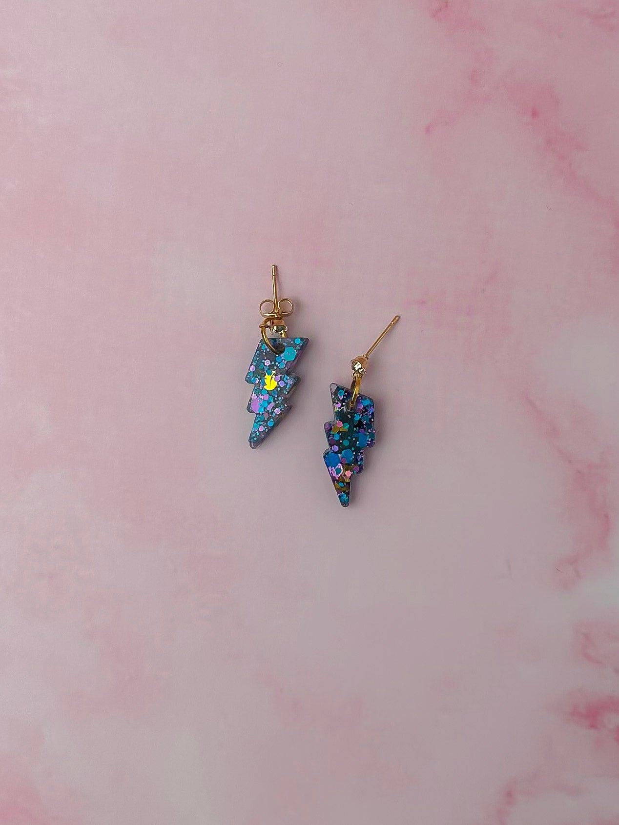 Mystical Moon lightning bolts - Blue, purple & gold glitter Resin Earrings