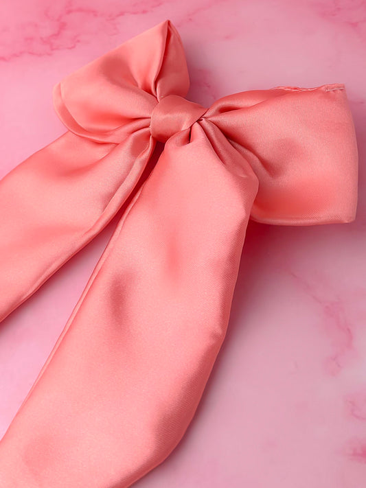 Peaches - Peach Satin long Hair Bow