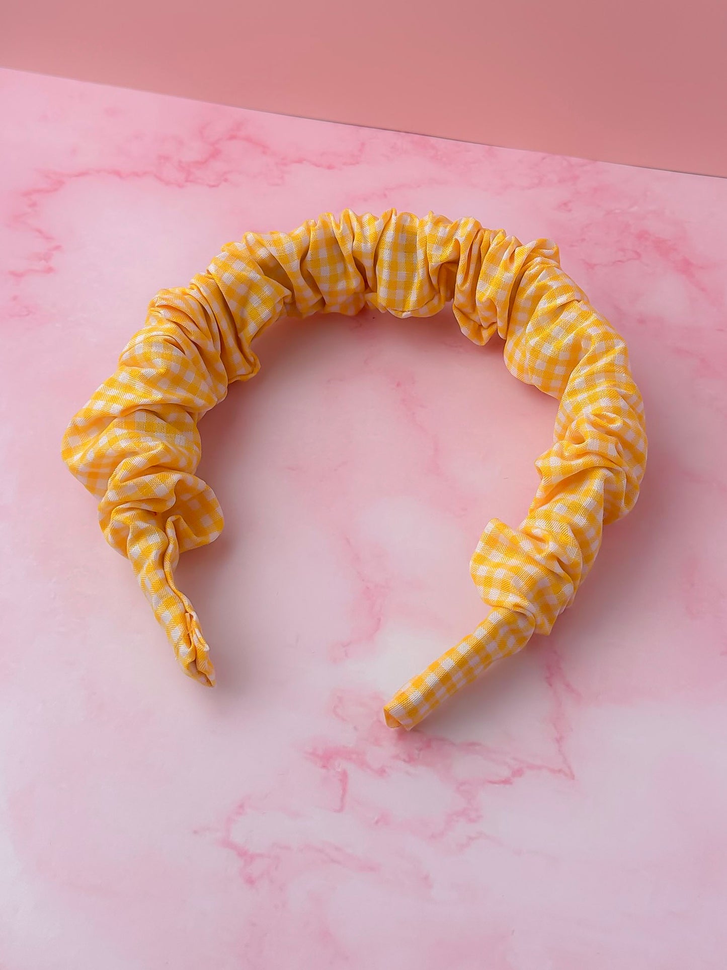 Back to School - Yellow Gingham Scrunchie Headband