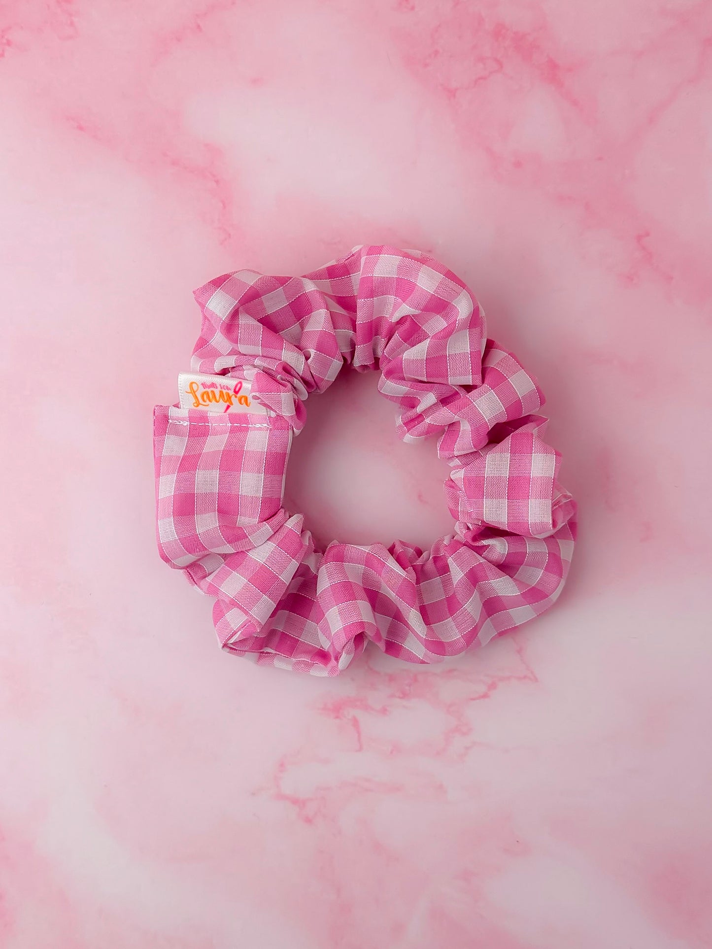 Jessi - Pink Gingham print classic scrunchie