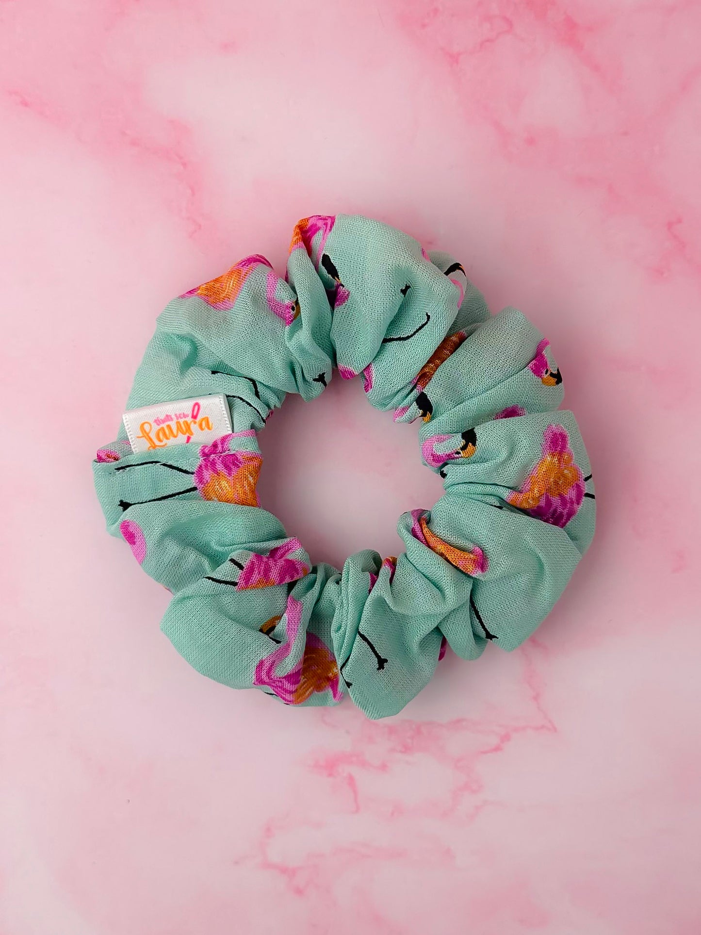 Flamingo Fancy - Blue & Pink flamingo print classic scrunchie