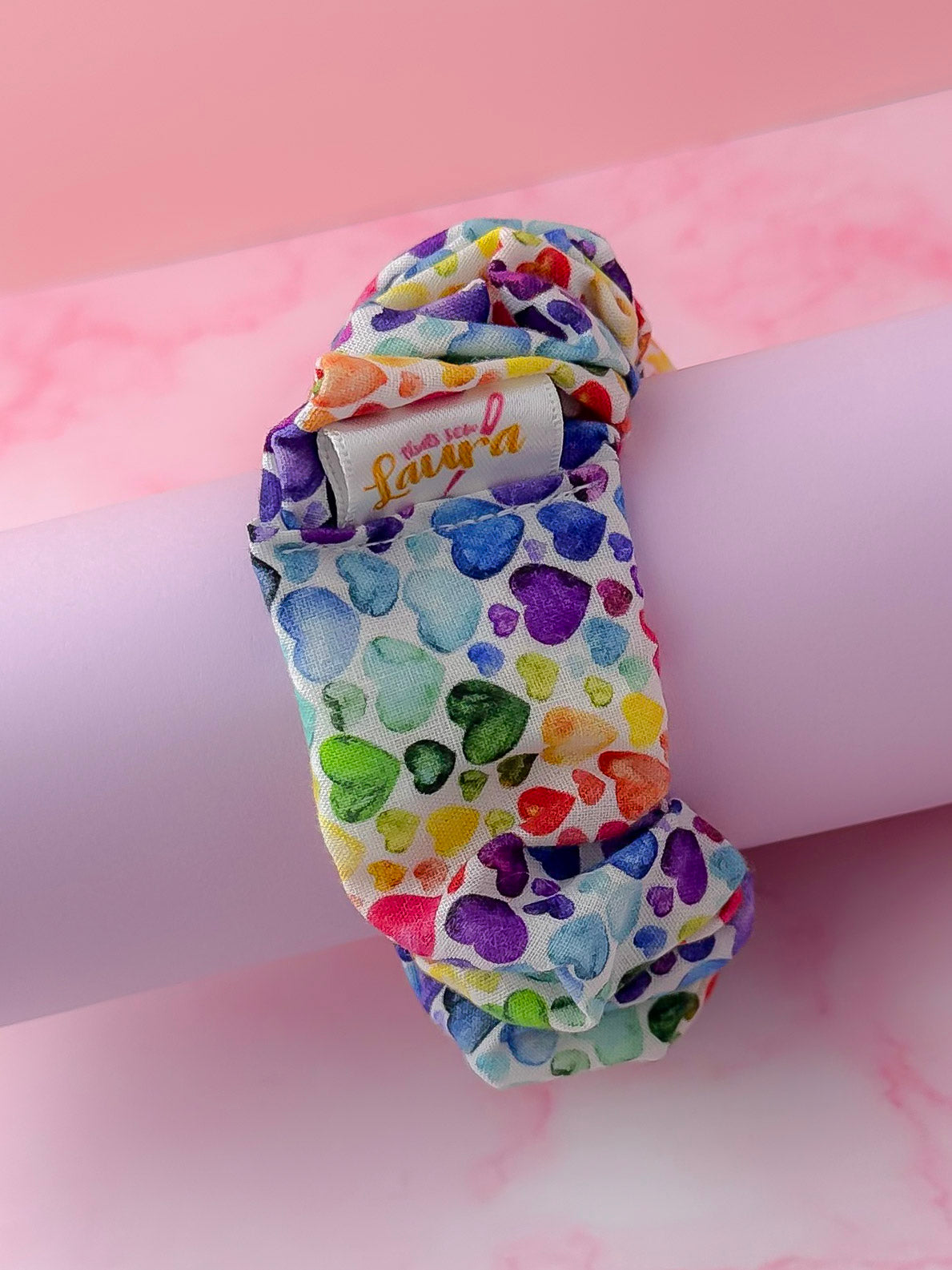 Watercolour Heart Dark - multicolour heart print wide scrunchie