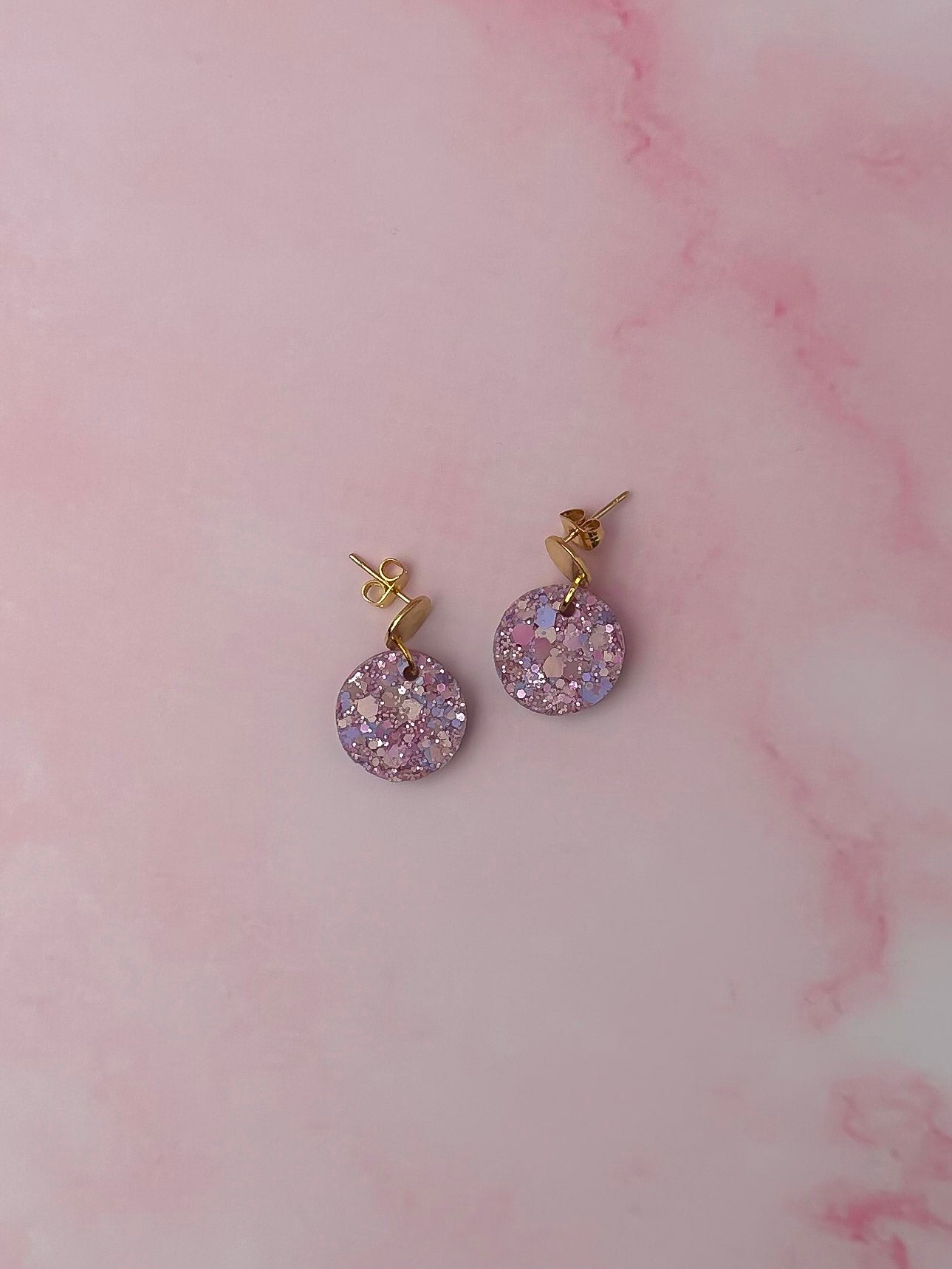 Cassie circle drops - Pink & purple glitter Resin Earrings