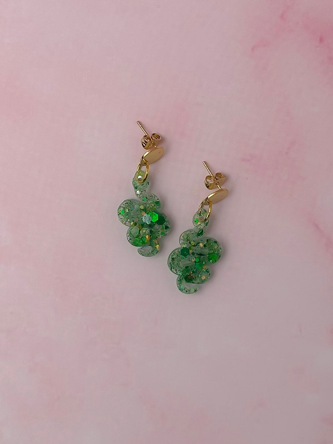 Swamp  Snakes - Green glitter Resin Earrings