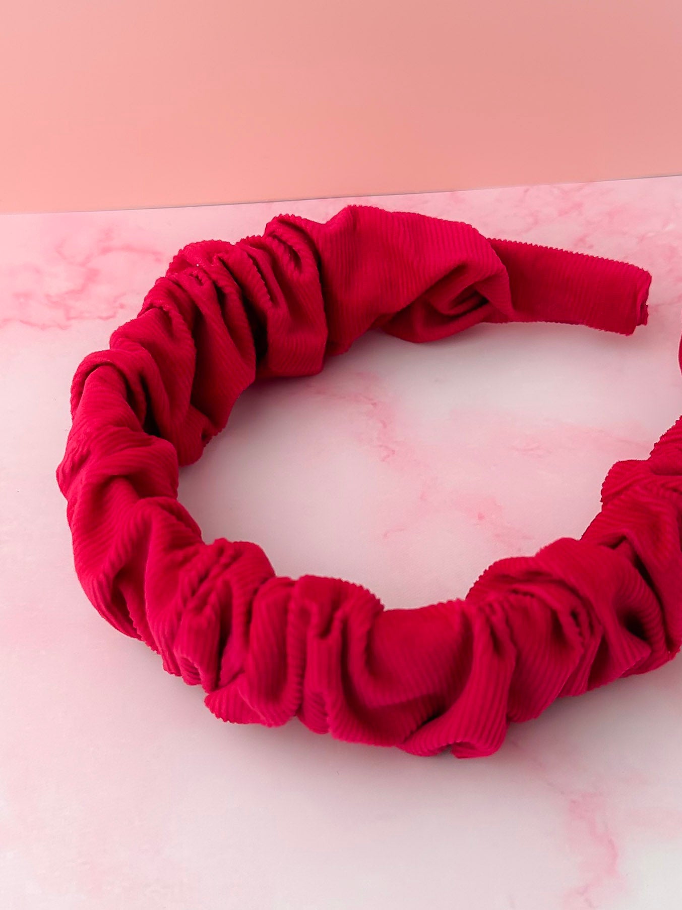 Cherri - Pink Needlecord Scrunchie Headband