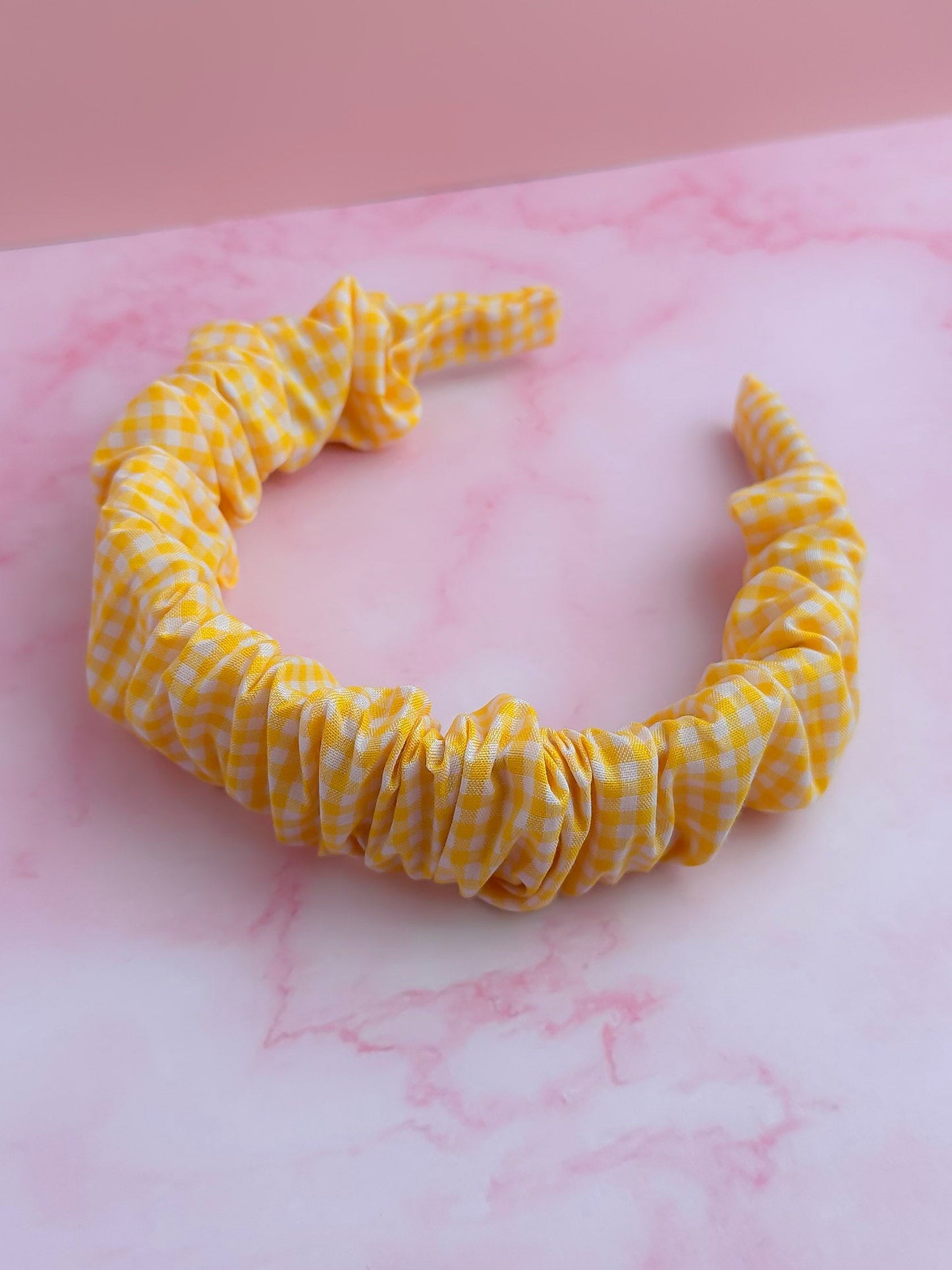 Back to School - Yellow Gingham Scrunchie Headband