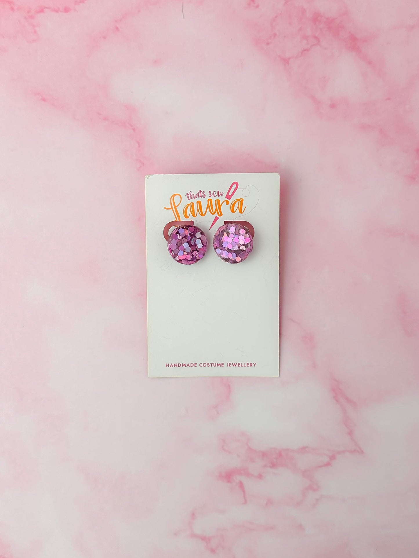 Lillie - Pink glitter circle stud Resin Earrings